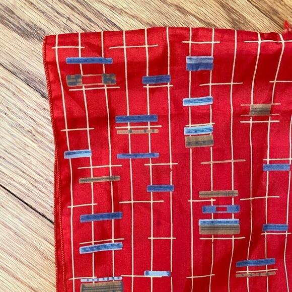 VTG Symphony Scarfs Red Lines Blocks Geometric MCM Retro Fray Ends Thin Scarf - Picture 4 of 5